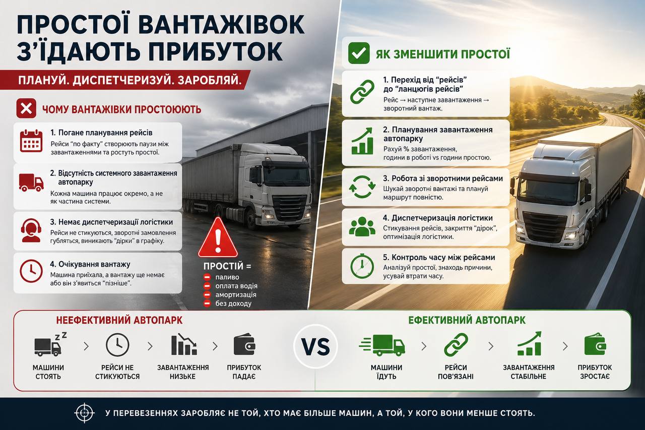 Чому вантажівки простоюють: як зменшити простої та підвищити завантаження автопарку