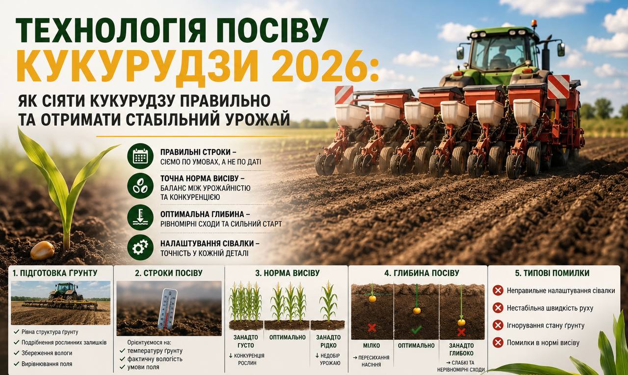 Технологія посіву кукурудзи 2026: як сіяти кукурудзу правильно та отримати стабільний урожай